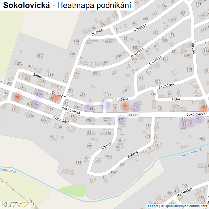 Mapa Sokolovická - Firmy v ulici.