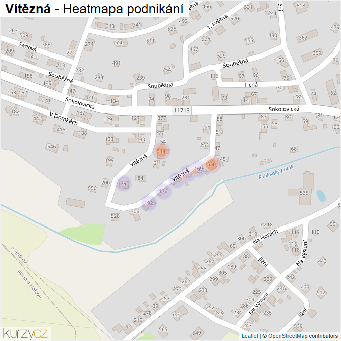 Mapa Vítězná - Firmy v ulici.