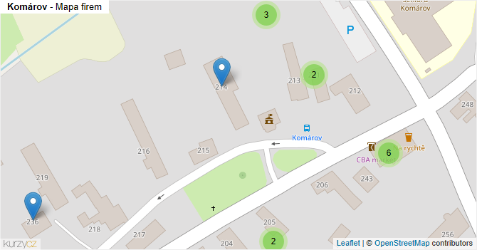 Komárov - mapa firem