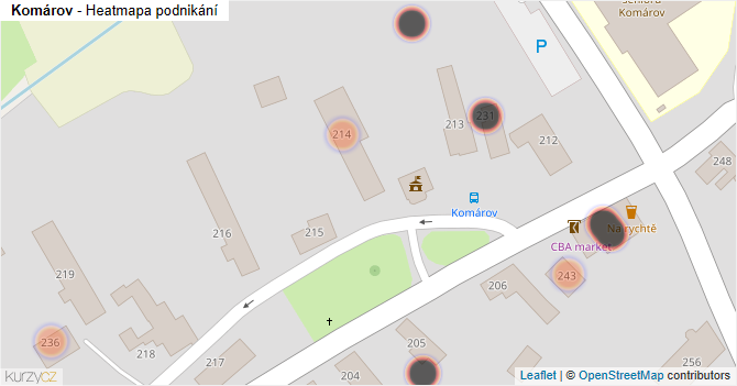 Komárov - mapa podnikání