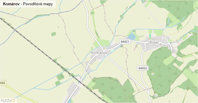 Komárov - záplavové mapy stoleté vody