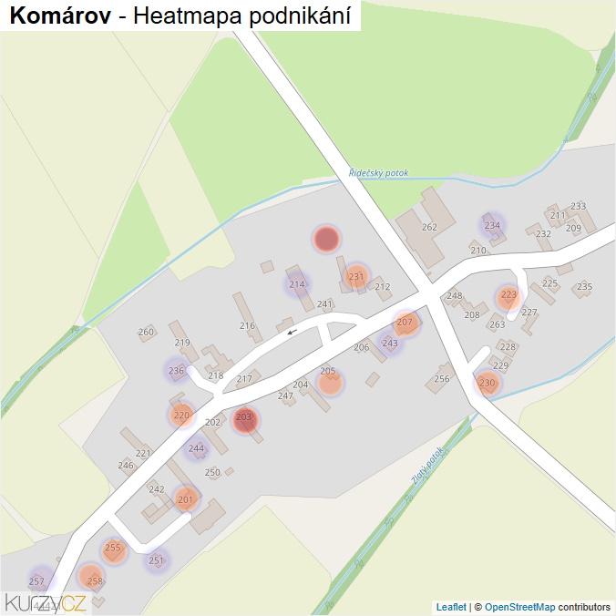Mapa Komárov - Firmy v části obce.