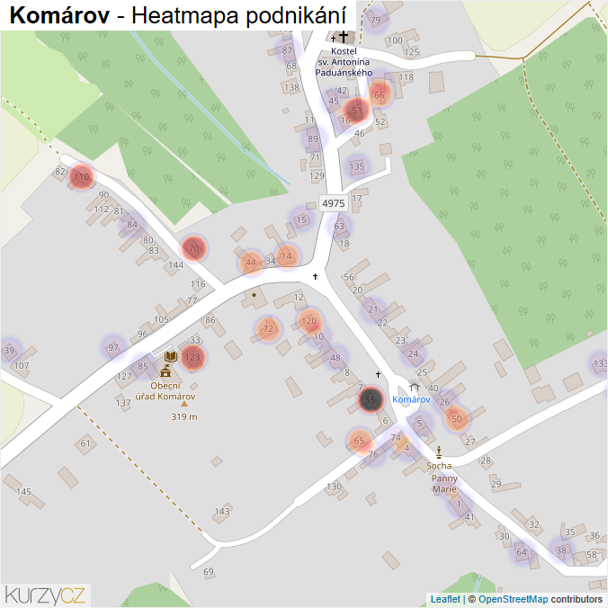 Mapa Komárov - Firmy v části obce.