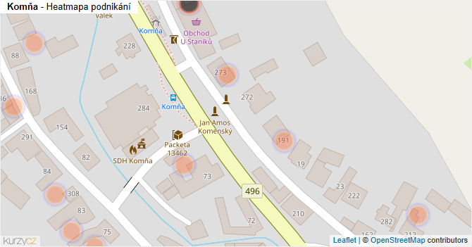 Komňa - mapa podnikání