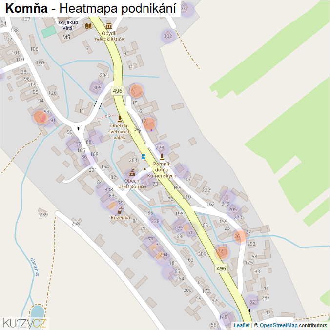 Mapa Komňa - Firmy v části obce.