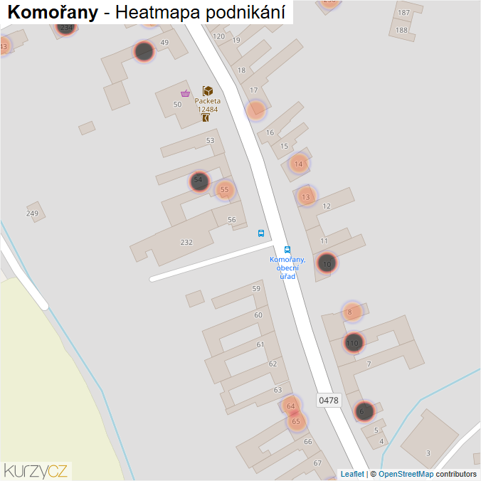 Mapa Komořany - Firmy v obci.
