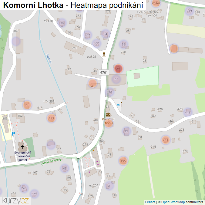 Mapa Komorní Lhotka - Firmy v části obce.