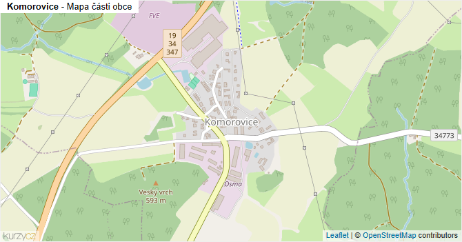 Komorovice - mapa části obce