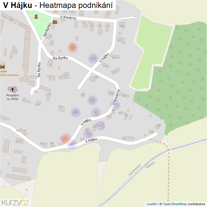 Mapa V Hájku - Firmy v ulici.