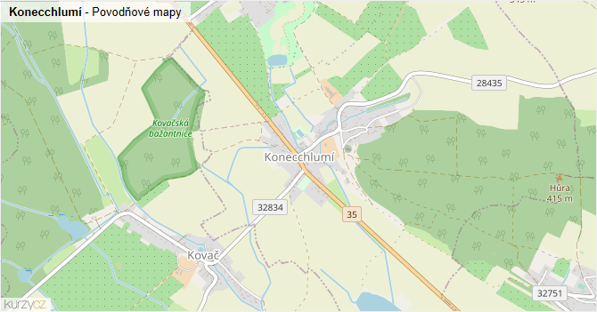 Konecchlumí - záplavové mapy stoleté vody