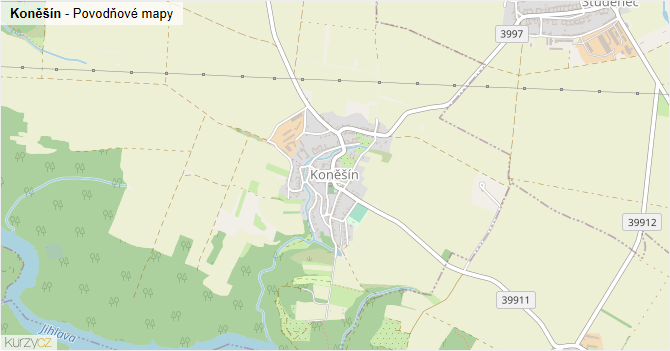 Koněšín - záplavové mapy stoleté vody