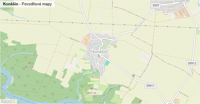 Koněšín - záplavové mapy stoleté vody
