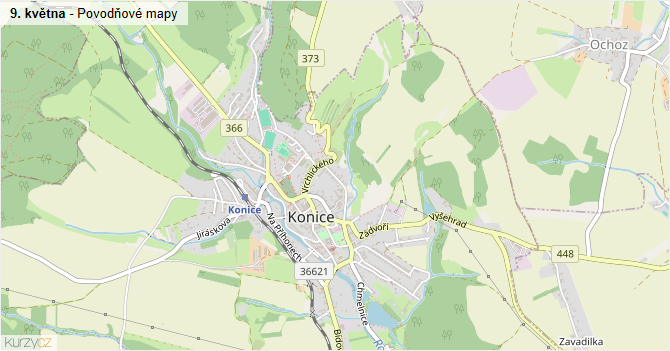 9. května - záplavové mapy stoleté vody