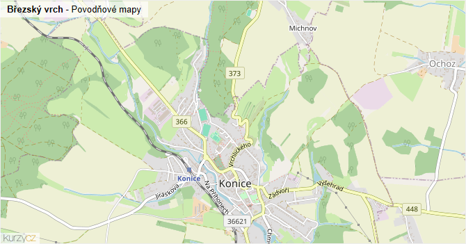 Březský vrch - záplavové mapy stoleté vody