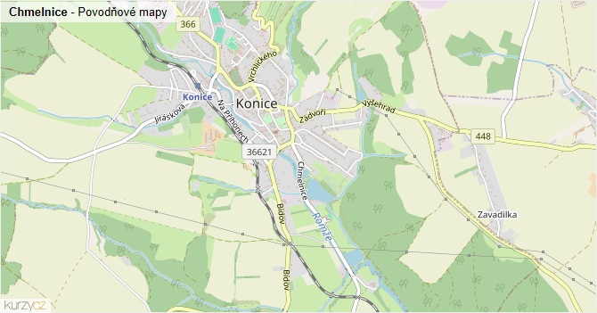 Chmelnice - záplavové mapy stoleté vody