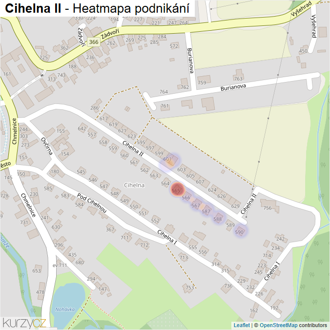 Mapa Cihelna II - Firmy v ulici.