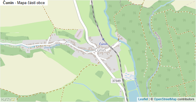 Čunín - mapa části obce