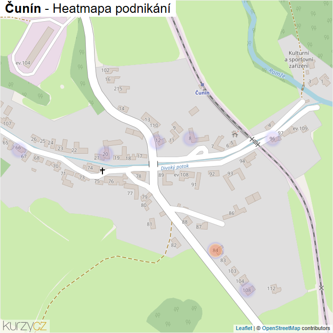 Mapa Čunín - Firmy v části obce.