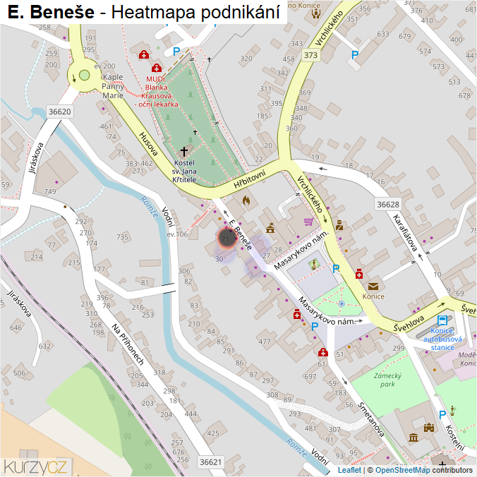 Mapa E. Beneše - Firmy v ulici.