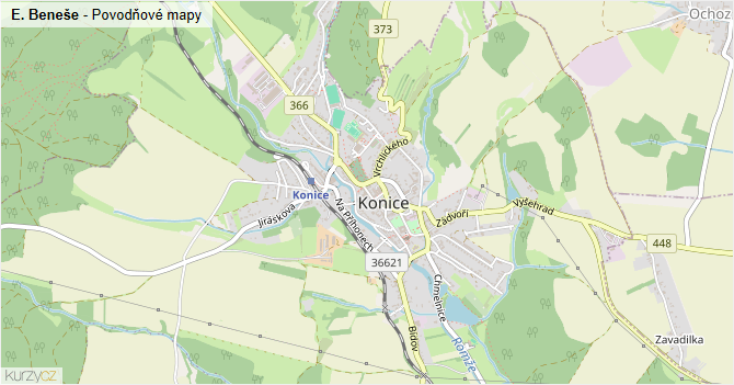 E. Beneše - záplavové mapy stoleté vody