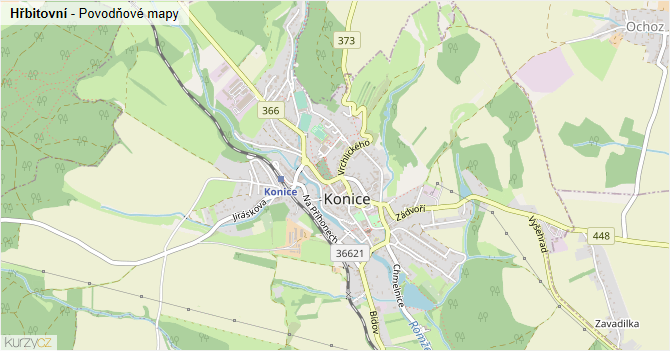 Hřbitovní - záplavové mapy stoleté vody