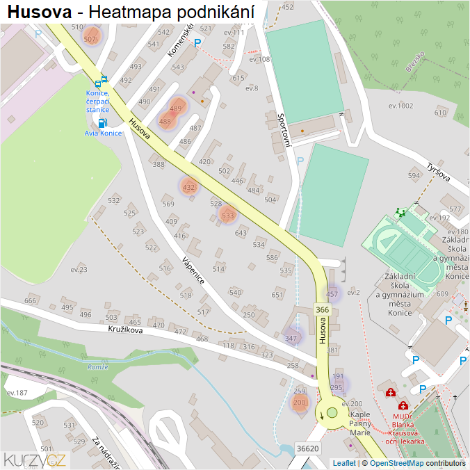 Mapa Husova - Firmy v ulici.