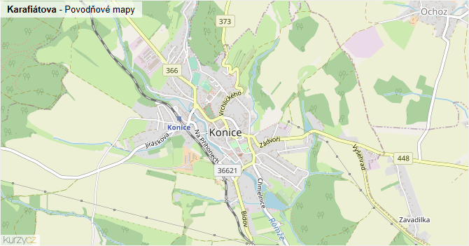 Karafiátova - záplavové mapy stoleté vody