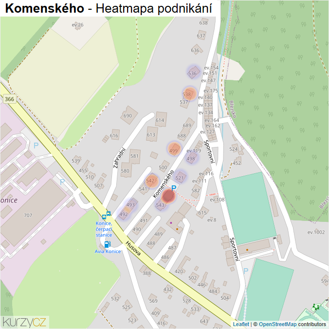 Mapa Komenského - Firmy v ulici.