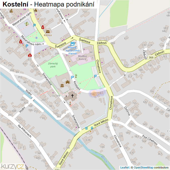 Mapa Kostelní - Firmy v ulici.