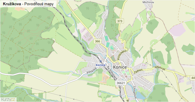 Kružíkova - záplavové mapy stoleté vody