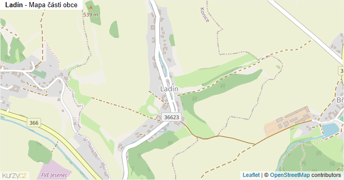 Ladín - mapa části obce