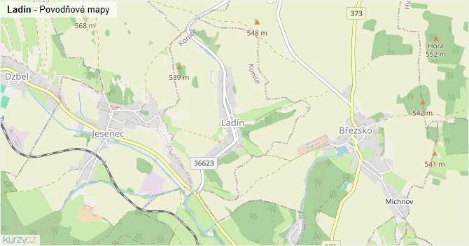 Ladín - záplavové mapy stoleté vody