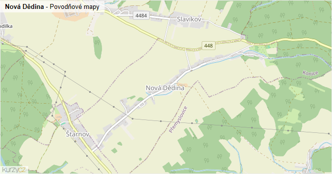 Nová Dědina - záplavové mapy stoleté vody