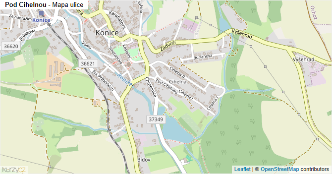 Pod Cihelnou - mapa ulice