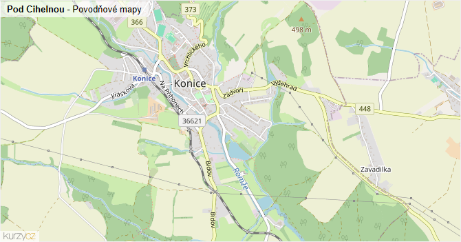 Pod Cihelnou - záplavové mapy stoleté vody