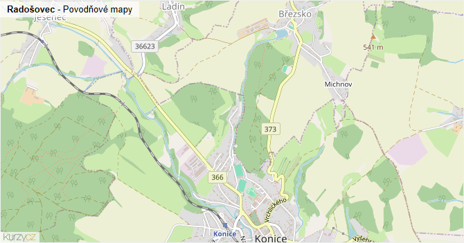 Radošovec - záplavové mapy stoleté vody