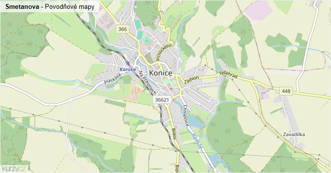 Smetanova - záplavové mapy stoleté vody