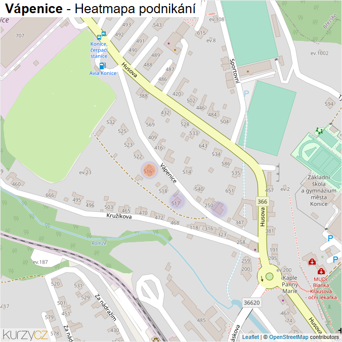 Mapa Vápenice - Firmy v ulici.
