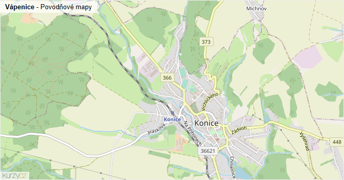Vápenice - záplavové mapy stoleté vody