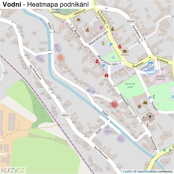 Mapa Vodní - Firmy v ulici.