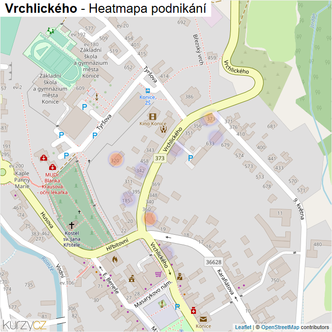 Mapa Vrchlického - Firmy v ulici.