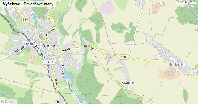 Vyšehrad - záplavové mapy stoleté vody