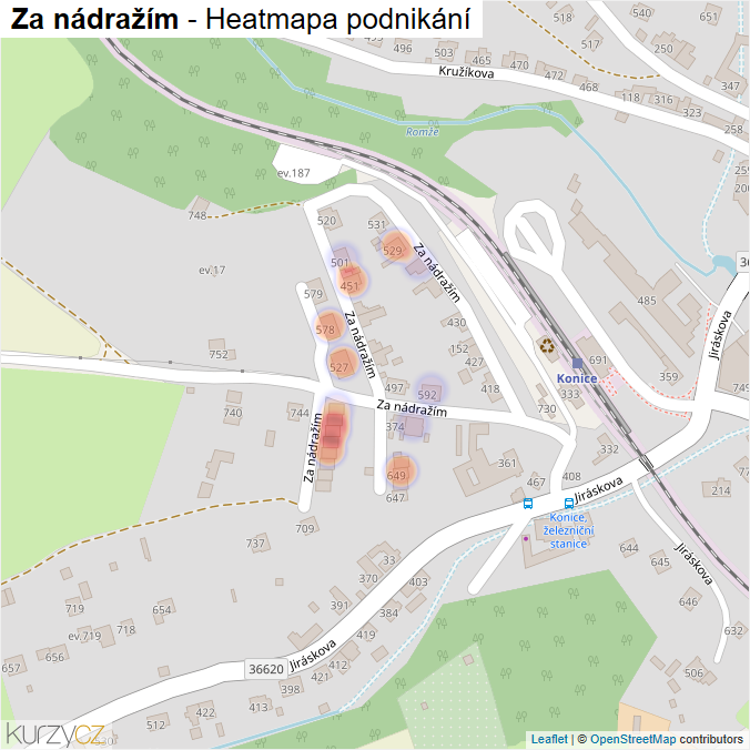Mapa Za nádražím - Firmy v ulici.