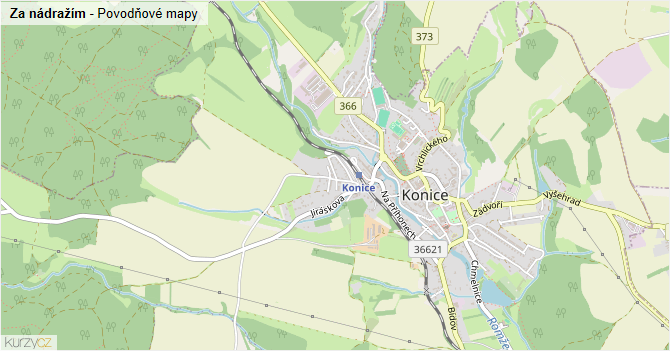 Za nádražím - záplavové mapy stoleté vody