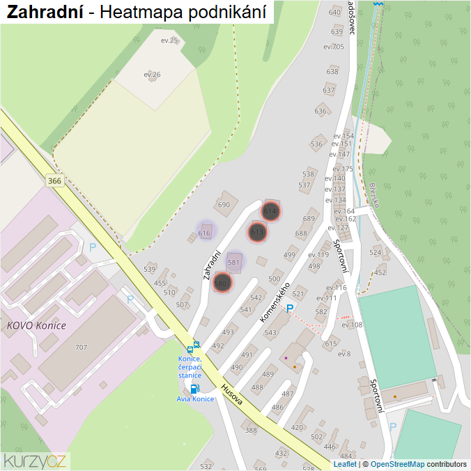 Mapa Zahradní - Firmy v ulici.