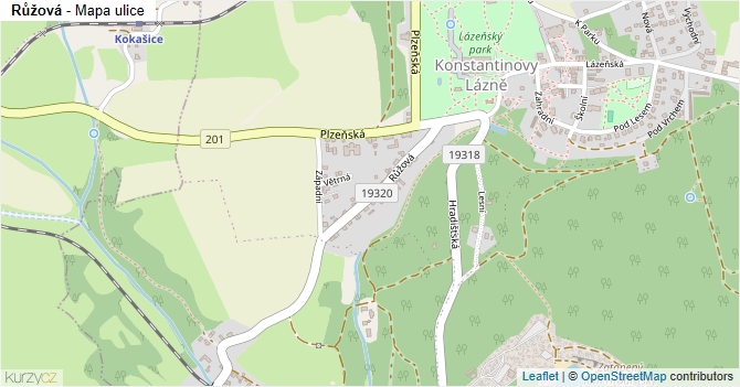 Růžová - mapa ulice