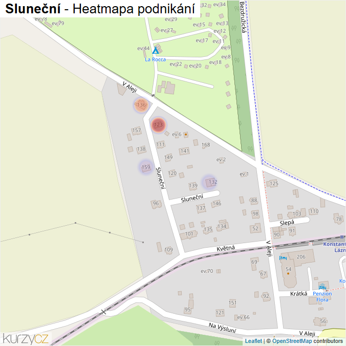 Mapa Sluneční - Firmy v ulici.