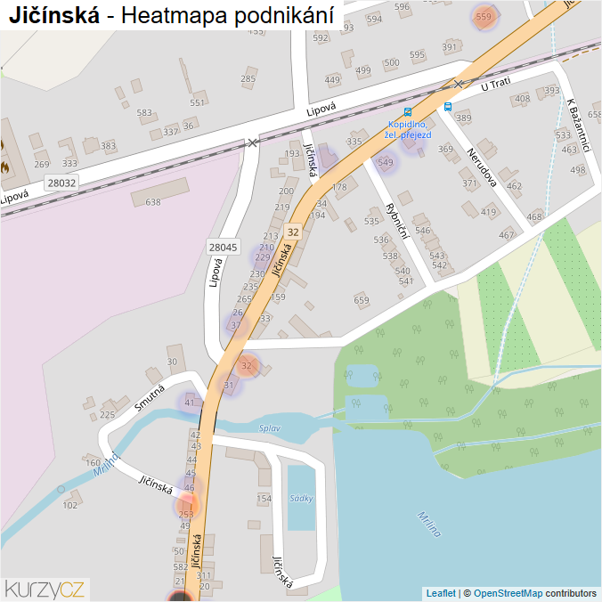 Mapa Jičínská - Firmy v ulici.