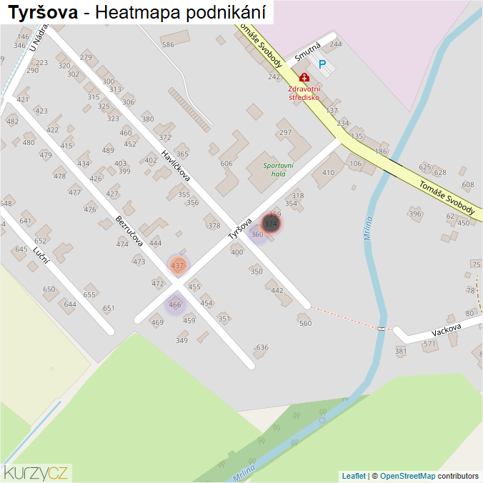 Mapa Tyršova - Firmy v ulici.
