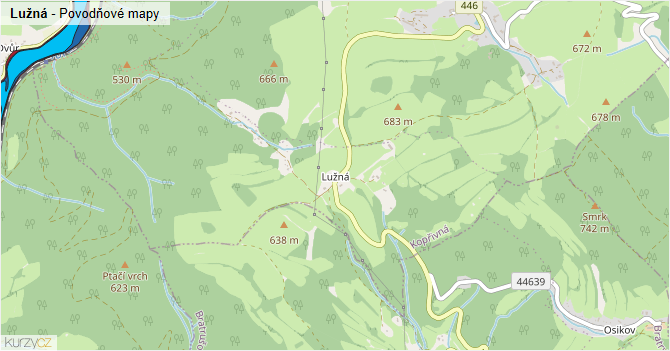 Lužná - záplavové mapy stoleté vody